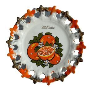 Vintage Florida Souvenir Collector Plate 7 inch Ceramic Oranges Fruit Gold Trim